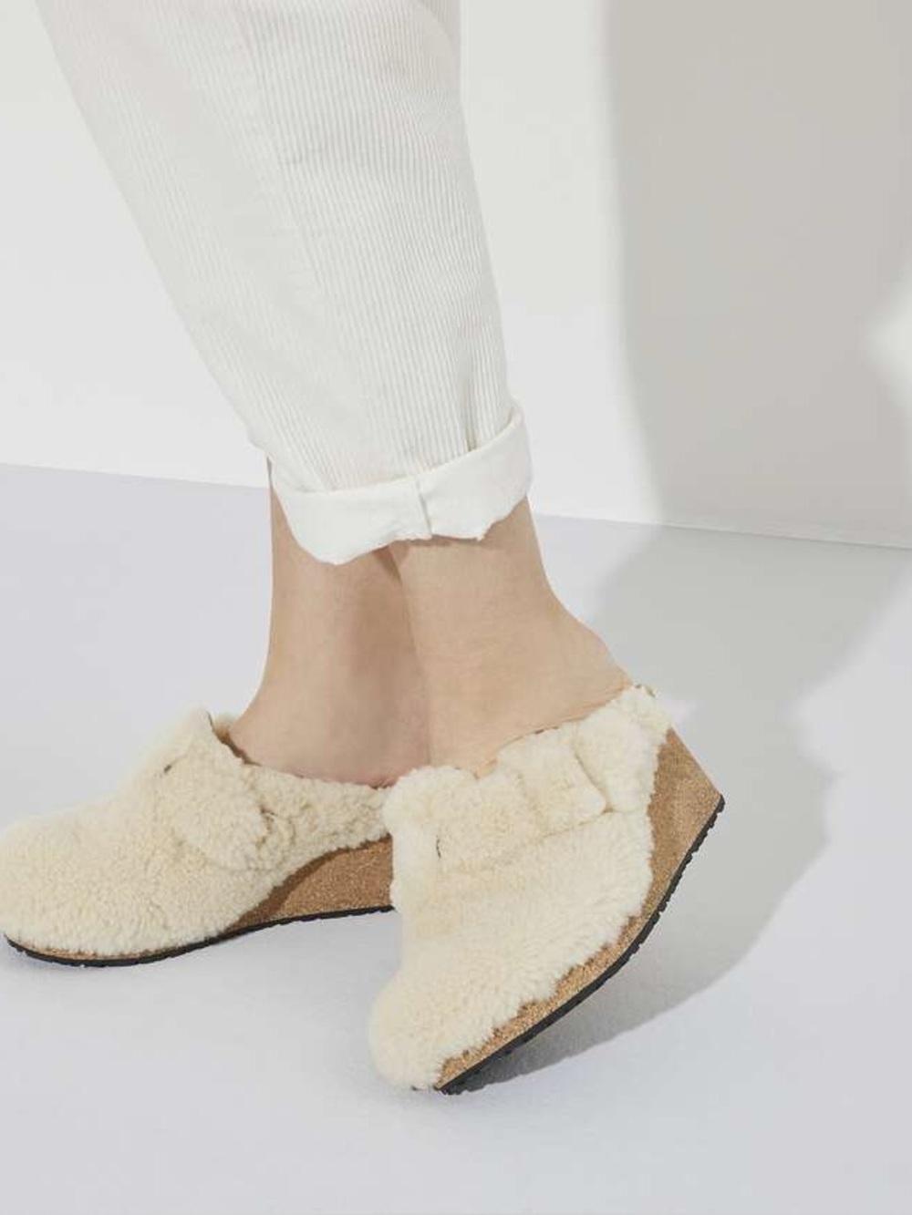 Birkenstock Papillio Fanny Teddy clog in Eggshell colorway